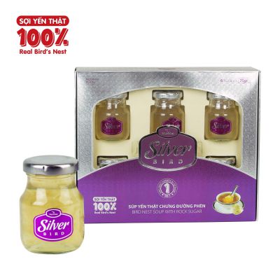 Hộp quà 6 lọ x 75g Silver Bird - Nước yến chưng đường phèn sợi yến thật 100% 